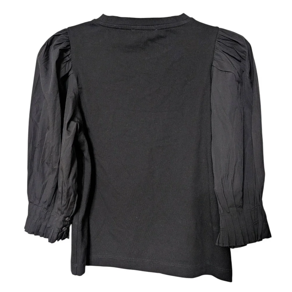 Madewell Black Pleated Puff Cuff Sleeve Mixed Media Cotton Poplin Top XS